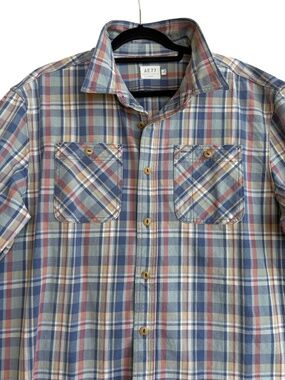 AE77 Men's XL Plaid Flannel Thick Premium Button Up Shirt Blue 100% Cotton